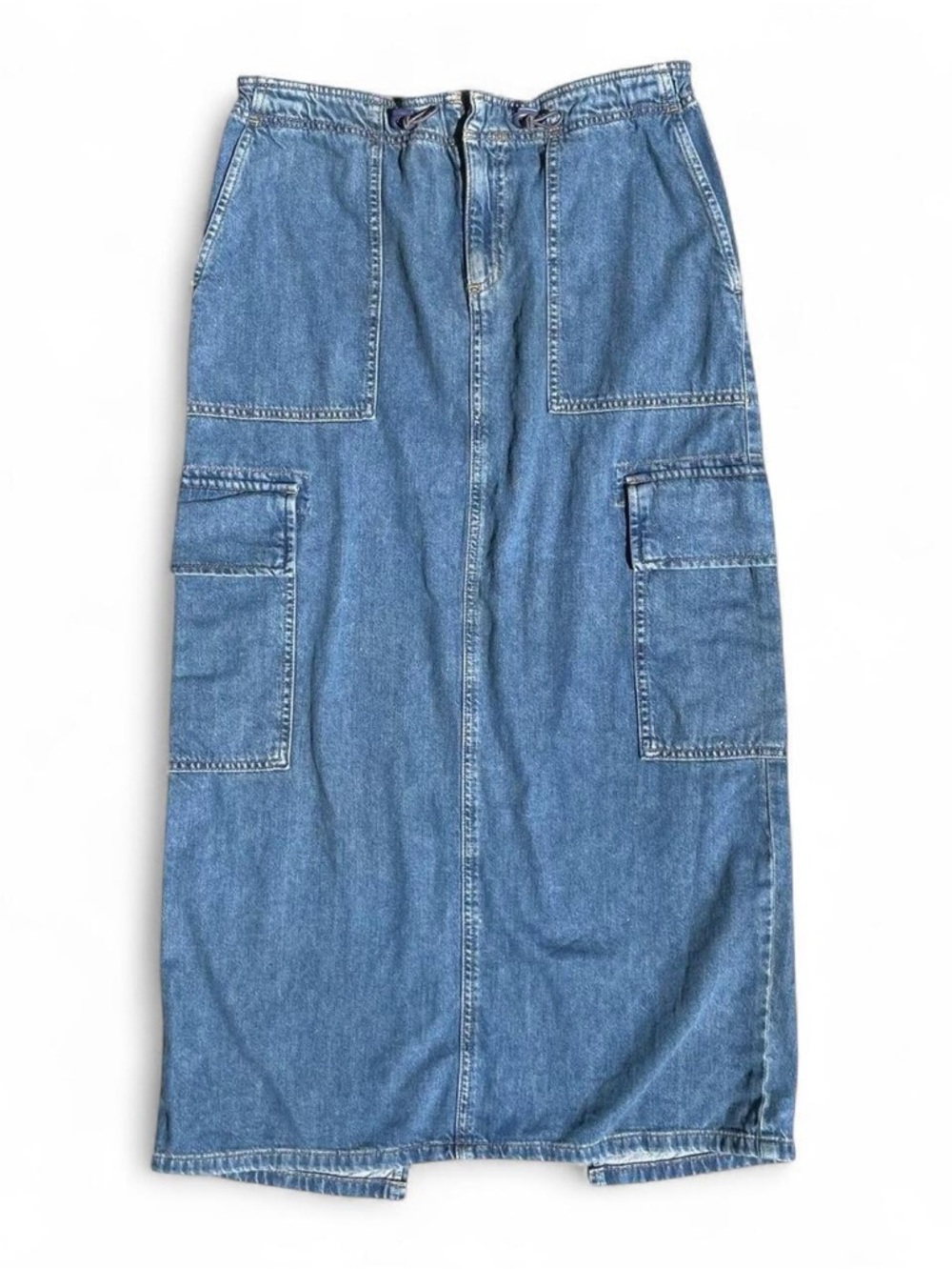 ASOS Denim Cargo Midi Skirt – Blue Utility Pocket Straight Skirt (US 8)